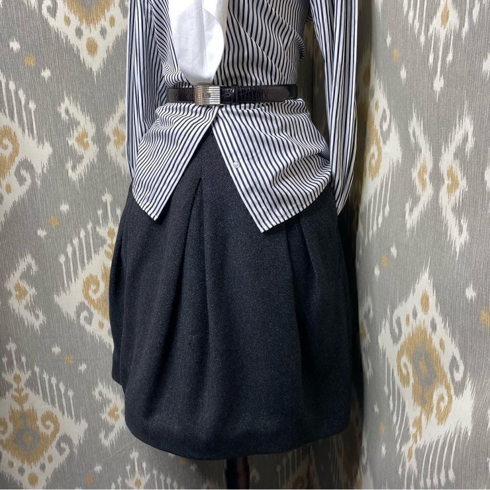 Ralph Lauren Charcoal Grey Camelhair Wool Blend Herringbone Tweed Pouf Skirt - Picture 1 of 16